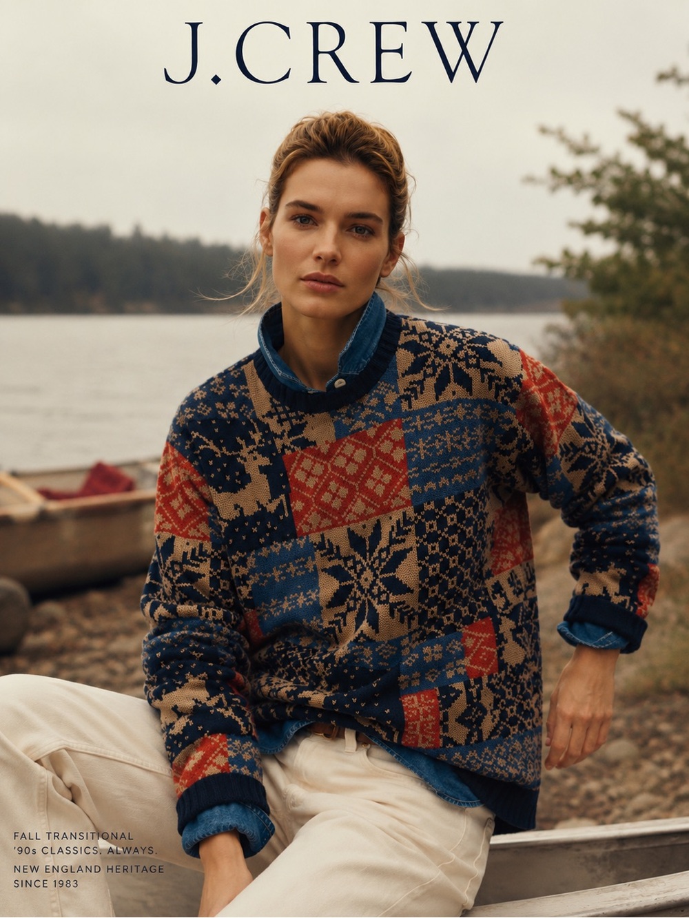 Vintage 90s J.Crew Patchwork Fair Isle 100% Wool Sweater | Size M